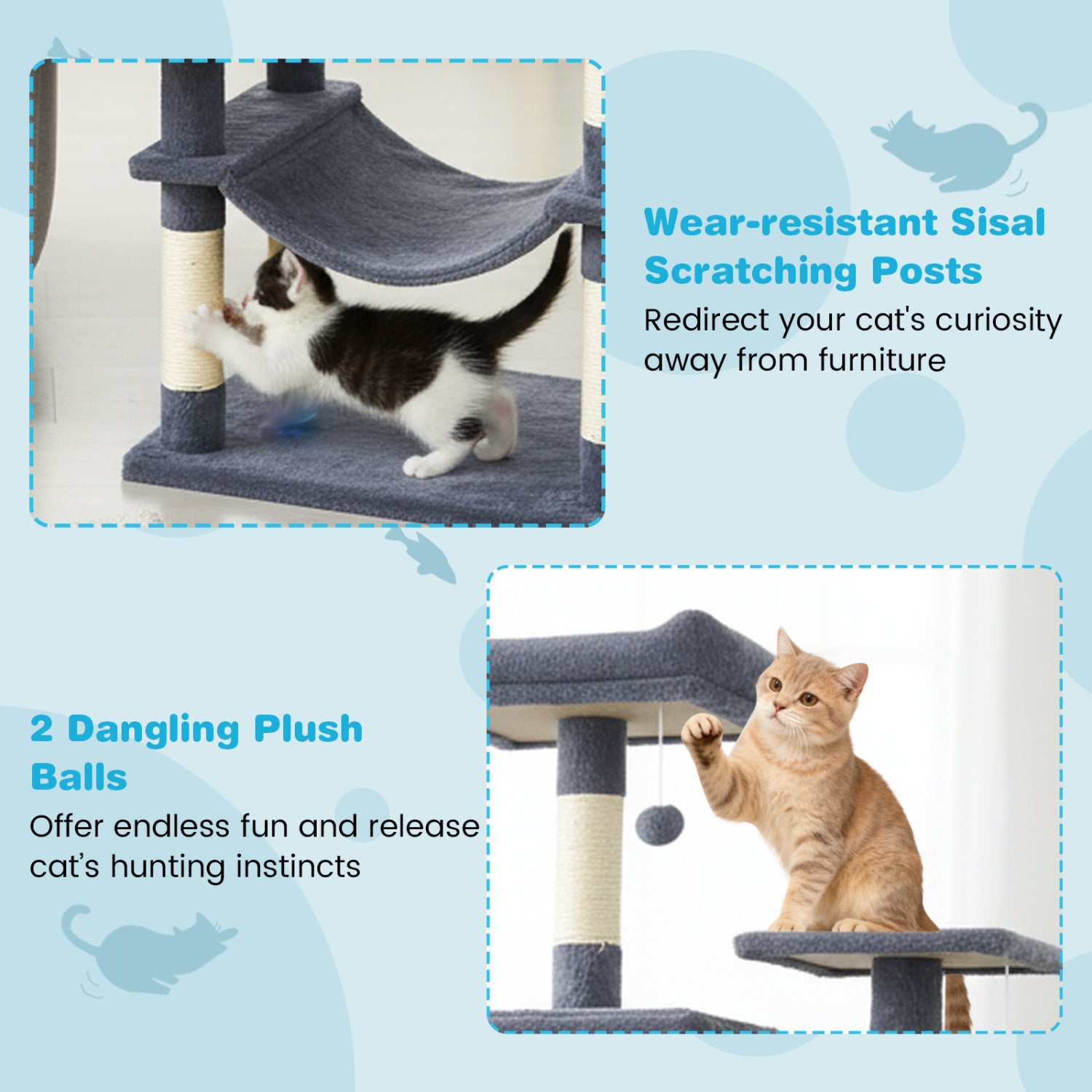 Modern Cat Tree, Multi-Level Tower With Upholstered Perch, 2 Condos, Dark Gray Cat Trees Condos & Scratchers at Gallery Canada