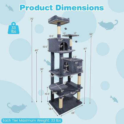 Modern Cat Tree, Multi-Level Tower With Upholstered Perch, 2 Condos, Dark Gray Cat Trees Condos & Scratchers at Gallery Canada