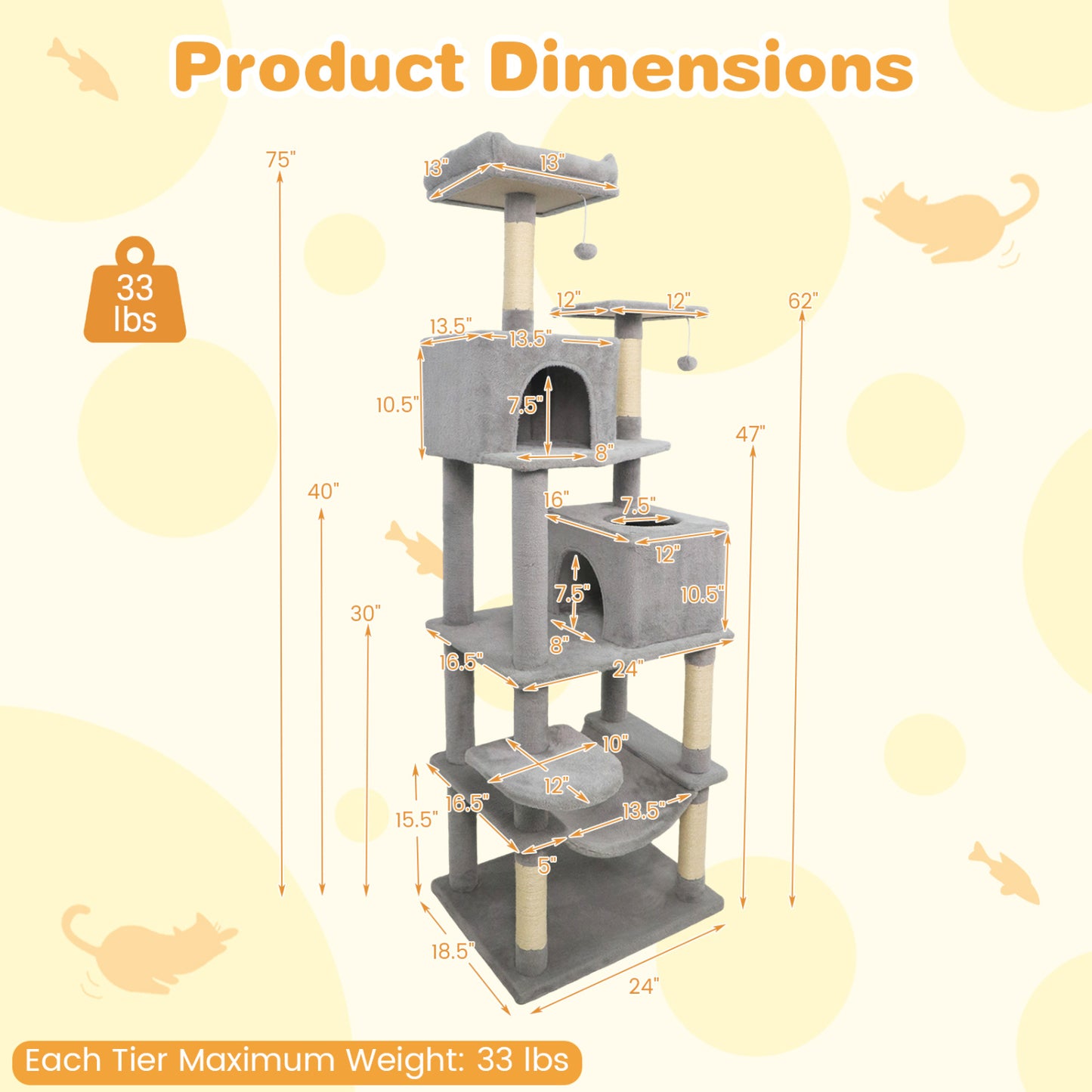 Multi-Level Cat Tree, Upholstered Perch, 2 Cat Condo, Gray Cat Trees Condos & Scratchers at Gallery Canada
