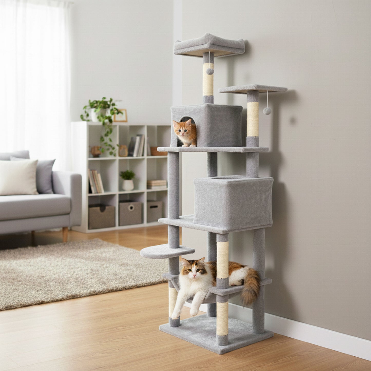 Multi-Level Cat Tree, Upholstered Perch, 2 Cat Condo, Gray Cat Trees Condos & Scratchers at Gallery Canada