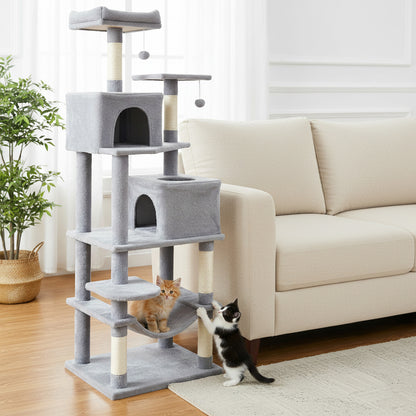Multi-Level Cat Tree, Upholstered Perch, 2 Cat Condo, Gray Cat Trees Condos & Scratchers at Gallery Canada