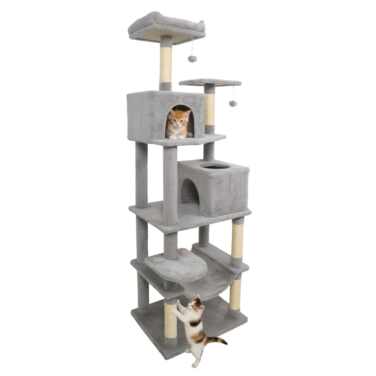 Multi-Level Cat Tree, Upholstered Perch, 2 Cat Condo, Gray Cat Trees Condos & Scratchers Gray at Gallery Canada