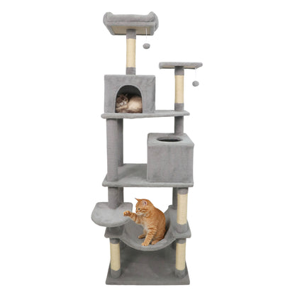 Multi-Level Cat Tree, Upholstered Perch, 2 Cat Condo, Gray Cat Trees Condos & Scratchers at Gallery Canada