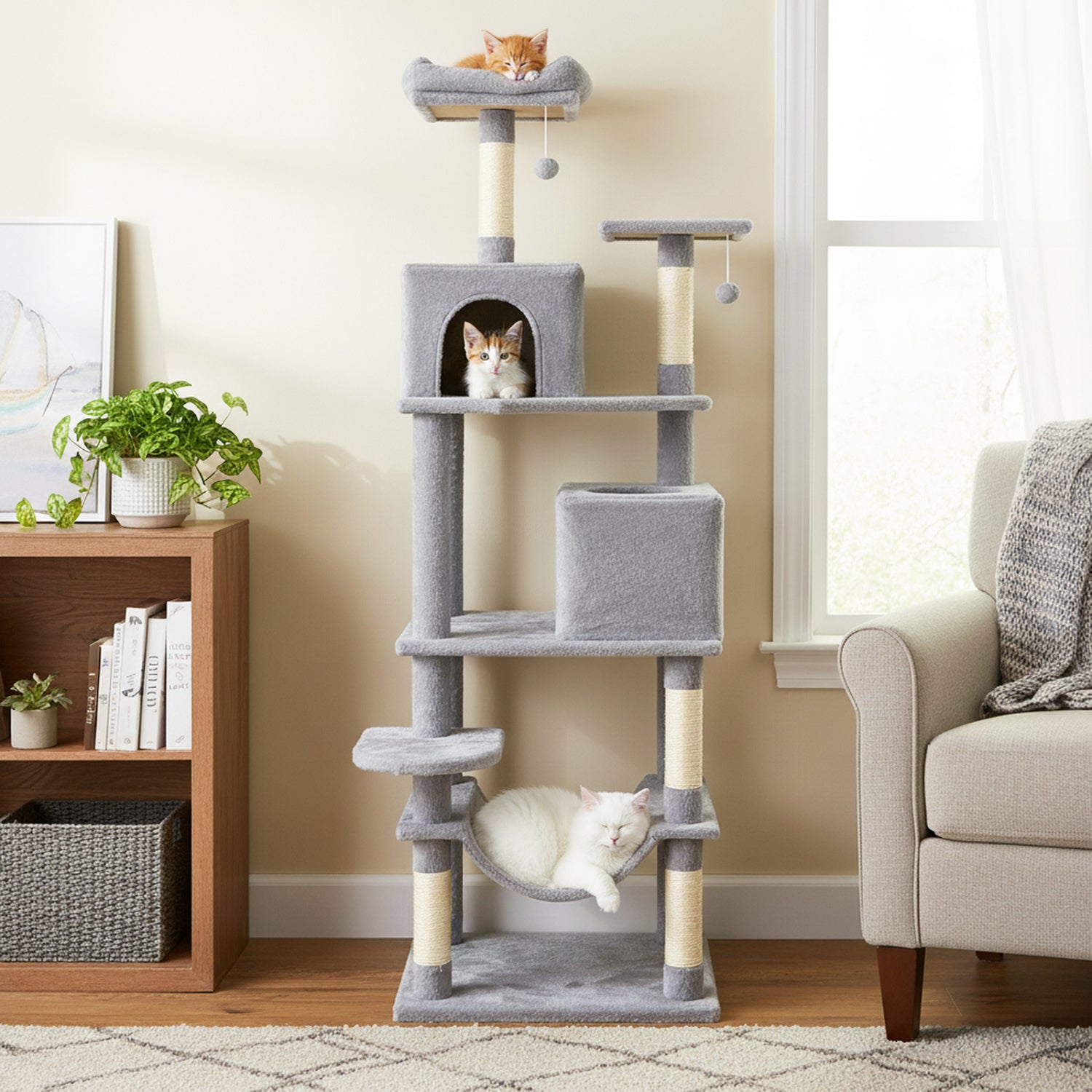 Multi-Level Cat Tree, Upholstered Perch, 2 Cat Condo, Gray Cat Trees Condos & Scratchers at Gallery Canada