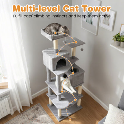 Multi-Level Cat Tree, Upholstered Perch, 2 Cat Condo, Gray Cat Trees Condos & Scratchers at Gallery Canada