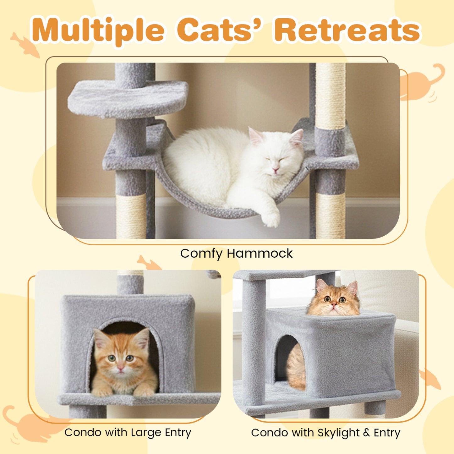 Multi-Level Cat Tree, Upholstered Perch, 2 Cat Condo, Gray Cat Trees Condos & Scratchers at Gallery Canada
