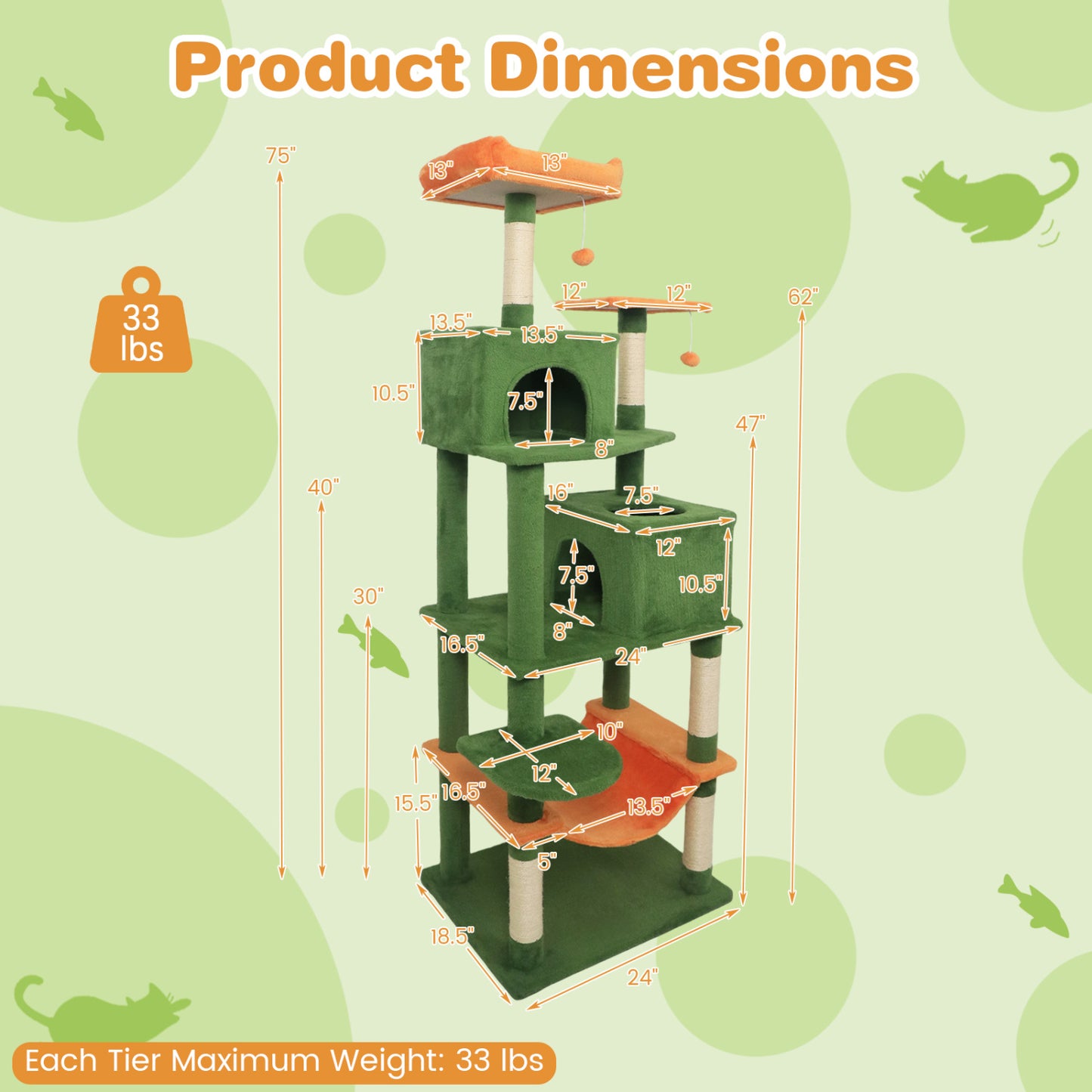 Multi-Level Cat Tree, Modern Cat Tower, Upholstered Perch, 2 Cat Condo, Green Cat Trees Condos & Scratchers at Gallery Canada