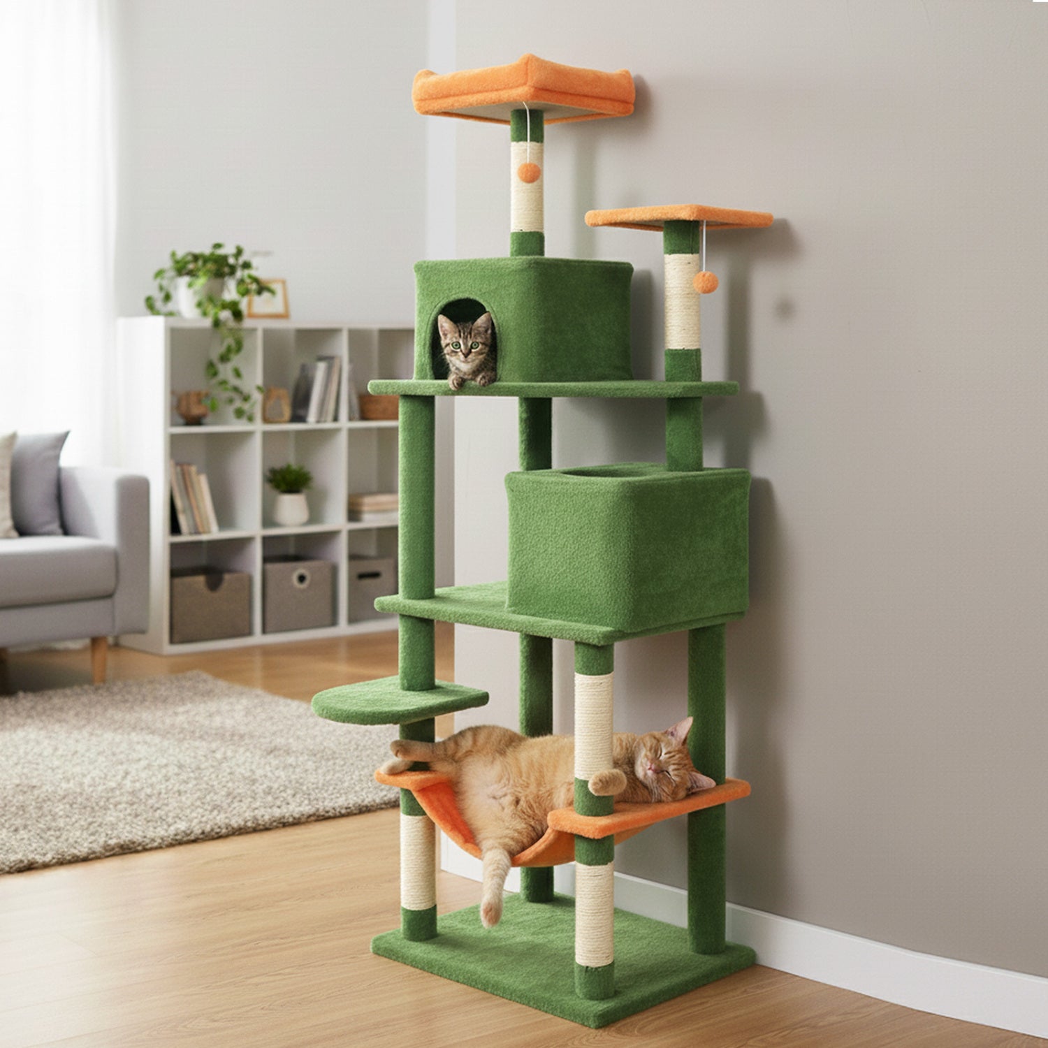 Multi-Level Cat Tree, Modern Cat Tower, Upholstered Perch, 2 Cat Condo, Green Cat Trees Condos & Scratchers at Gallery Canada