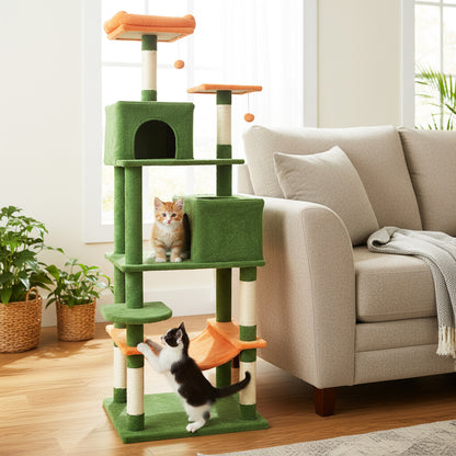 Multi-Level Cat Tree, Modern Cat Tower, Upholstered Perch, 2 Cat Condo, Green Cat Trees Condos & Scratchers at Gallery Canada