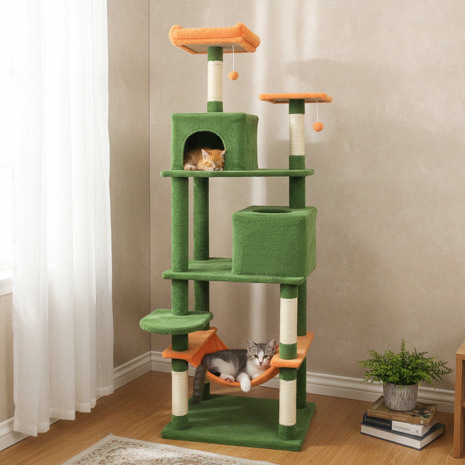 Multi-Level Cat Tree, Modern Cat Tower, Upholstered Perch, 2 Cat Condo, Green Cat Trees Condos & Scratchers at Gallery Canada