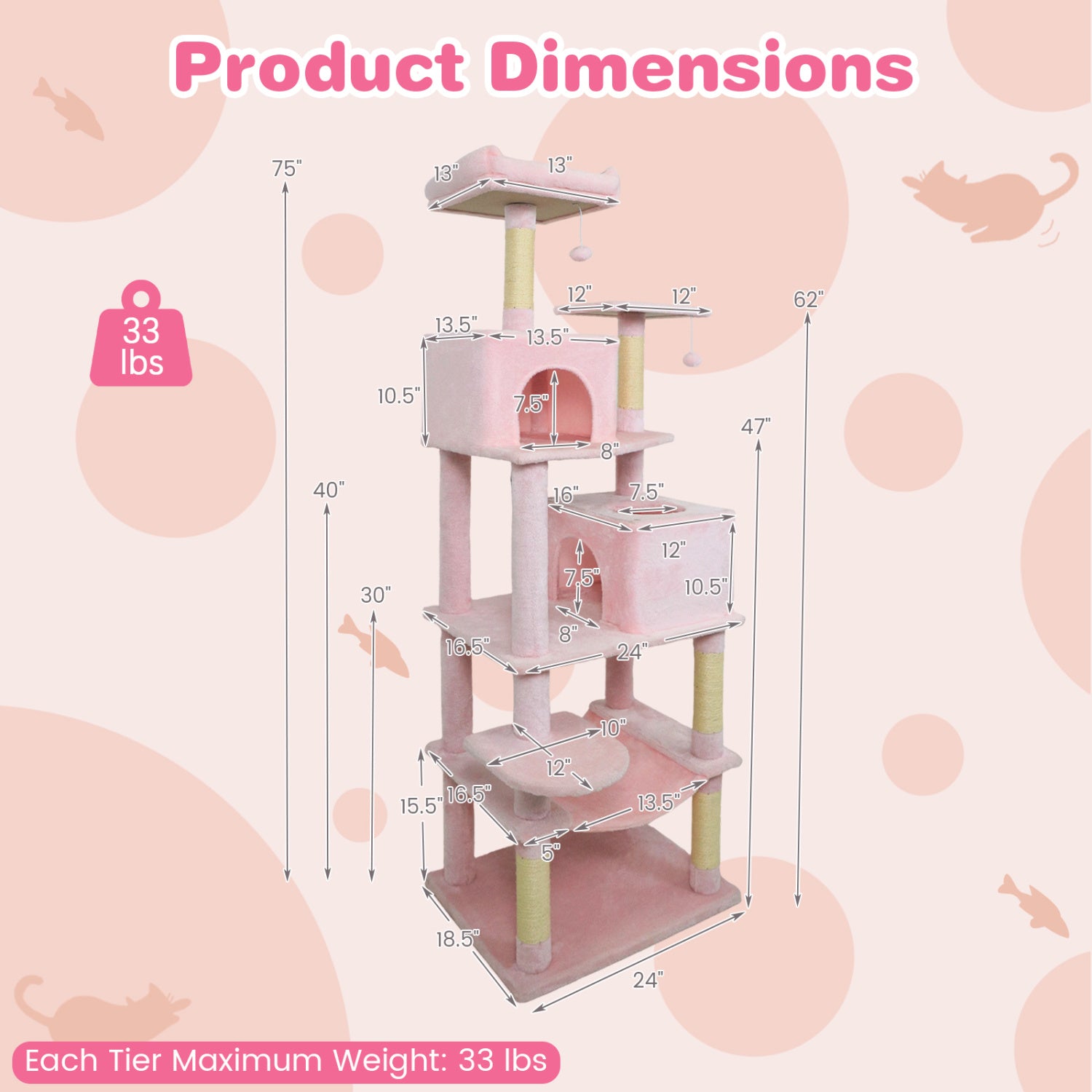 Multi-Level Cat Tree Tower, Upholstered Perch, 2 Condos, Pink Cat Trees Condos & Scratchers at Gallery Canada