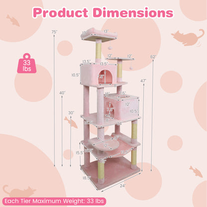 Multi-Level Cat Tree Tower, Upholstered Perch, 2 Condos, Pink Cat Trees Condos & Scratchers at Gallery Canada