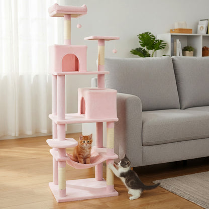 Multi-Level Cat Tree Tower, Upholstered Perch, 2 Condos, Pink Cat Trees Condos & Scratchers at Gallery Canada