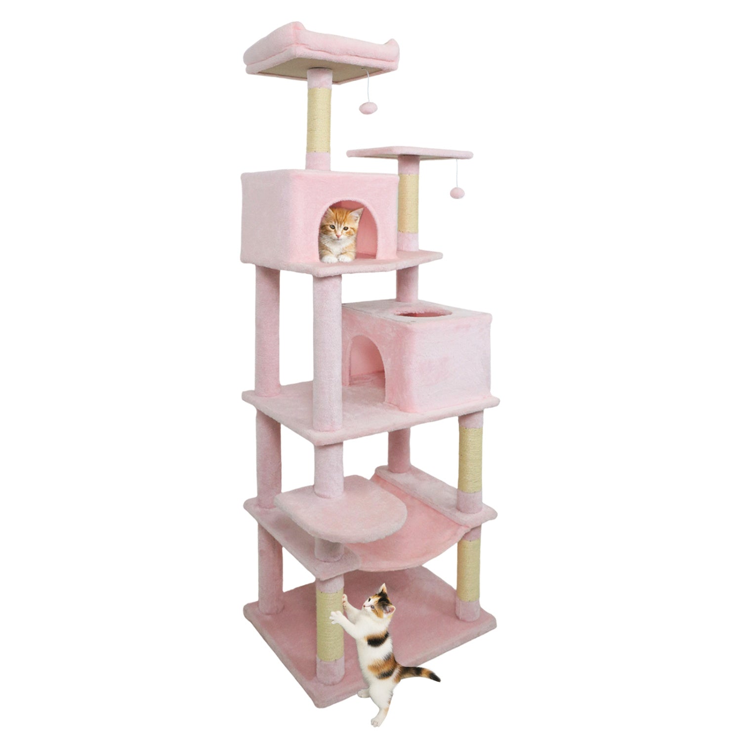 Multi-Level Cat Tree Tower, Upholstered Perch, 2 Condos, Pink Cat Trees Condos & Scratchers Pink at Gallery Canada