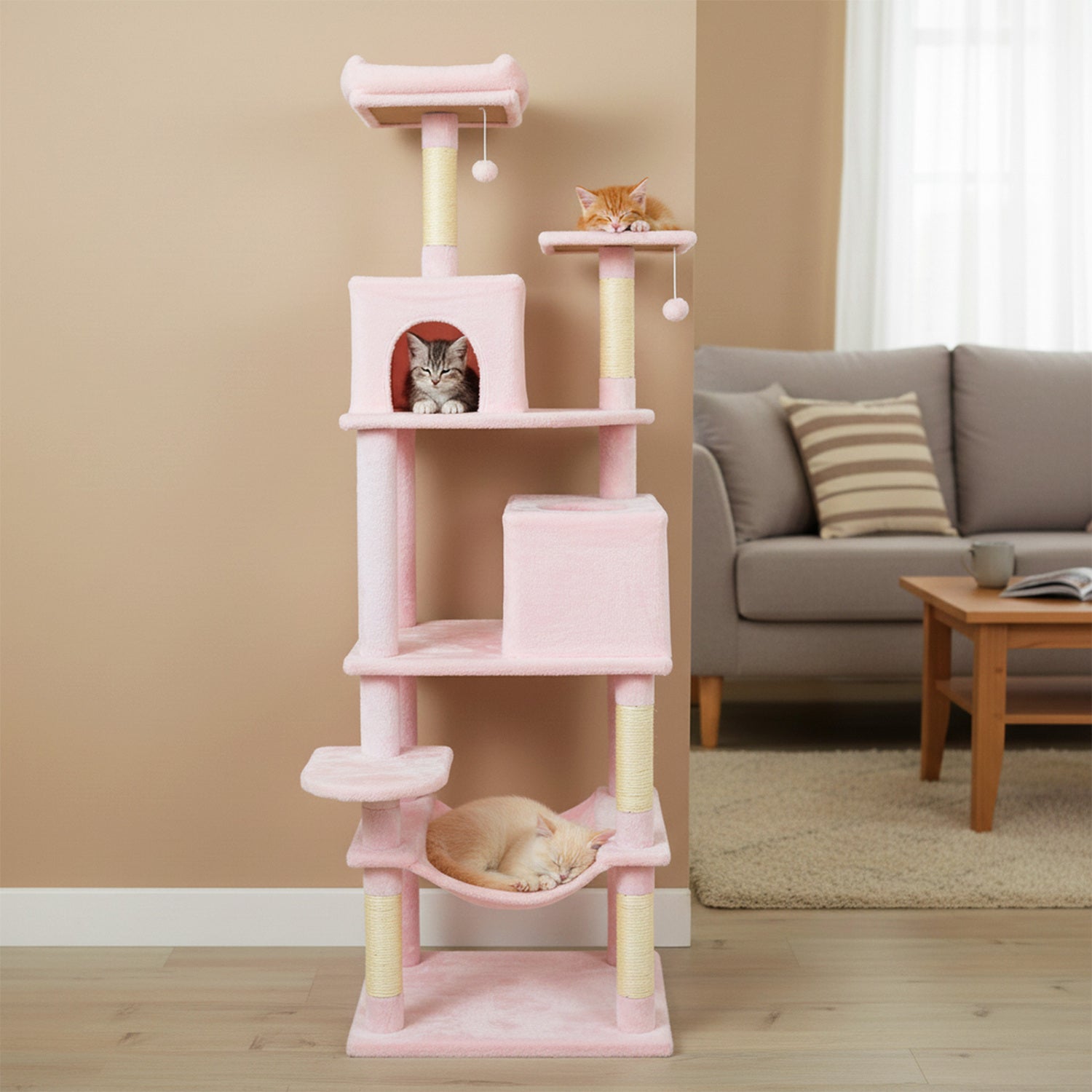 Multi-Level Cat Tree Tower, Upholstered Perch, 2 Condos, Pink Cat Trees Condos & Scratchers at Gallery Canada