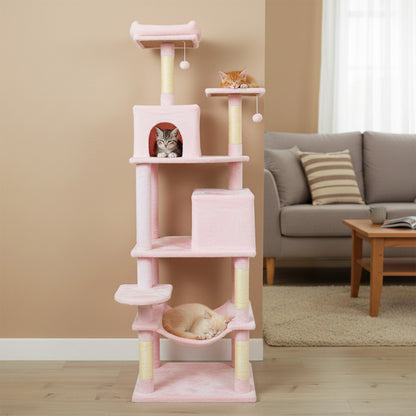 Multi-Level Cat Tree Tower, Upholstered Perch, 2 Condos, Pink Cat Trees Condos & Scratchers at Gallery Canada