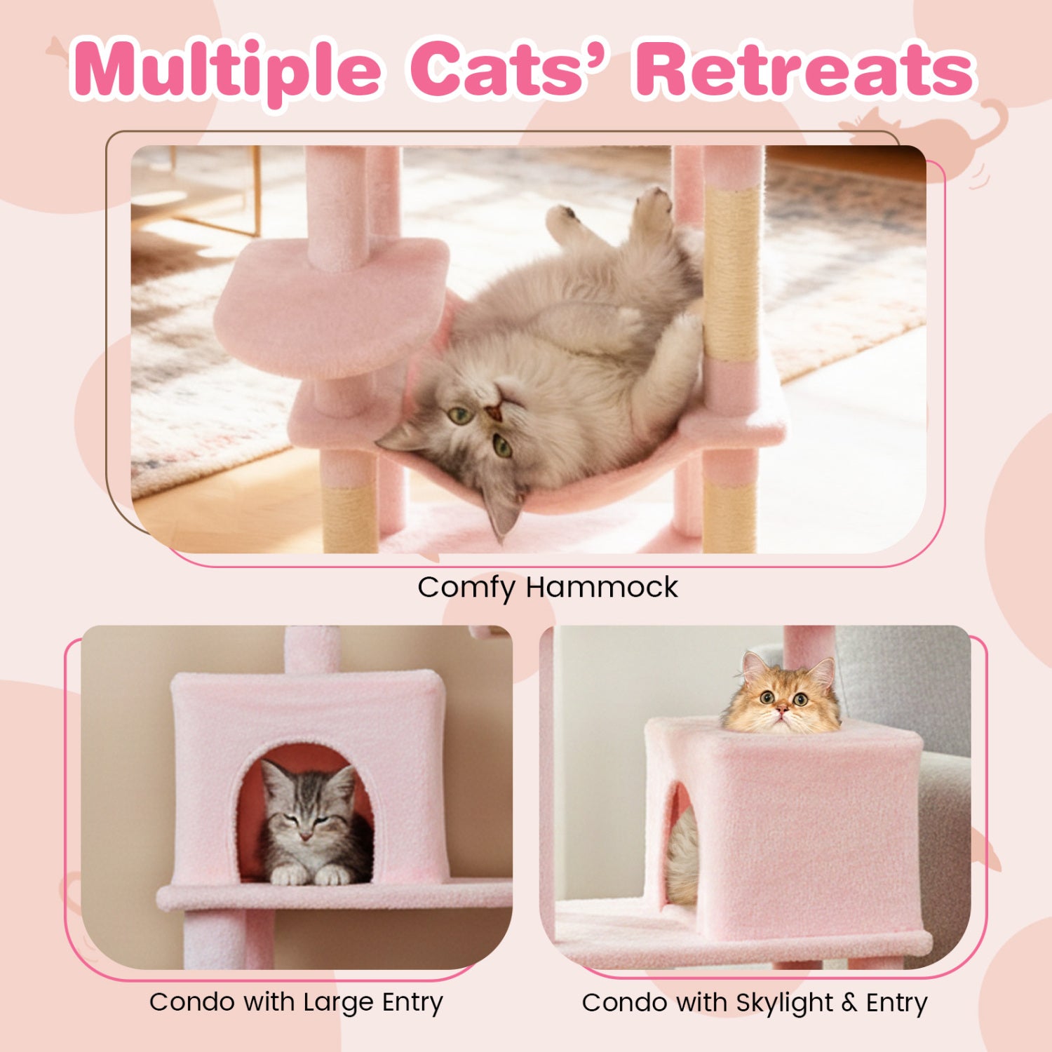 Multi-Level Cat Tree Tower, Upholstered Perch, 2 Condos, Pink Cat Trees Condos & Scratchers at Gallery Canada