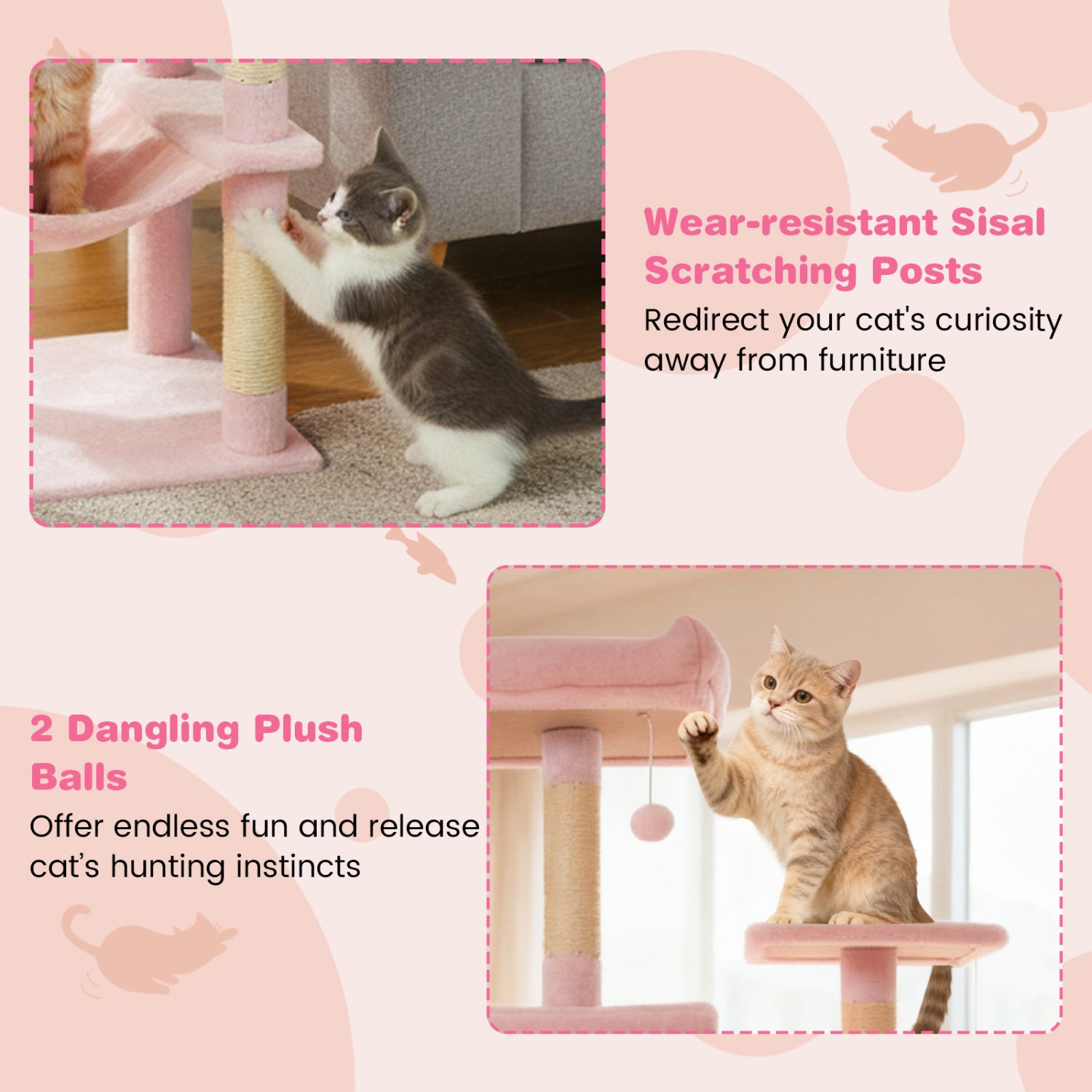 Multi-Level Cat Tree Tower, Upholstered Perch, 2 Condos, Pink Cat Trees Condos & Scratchers at Gallery Canada
