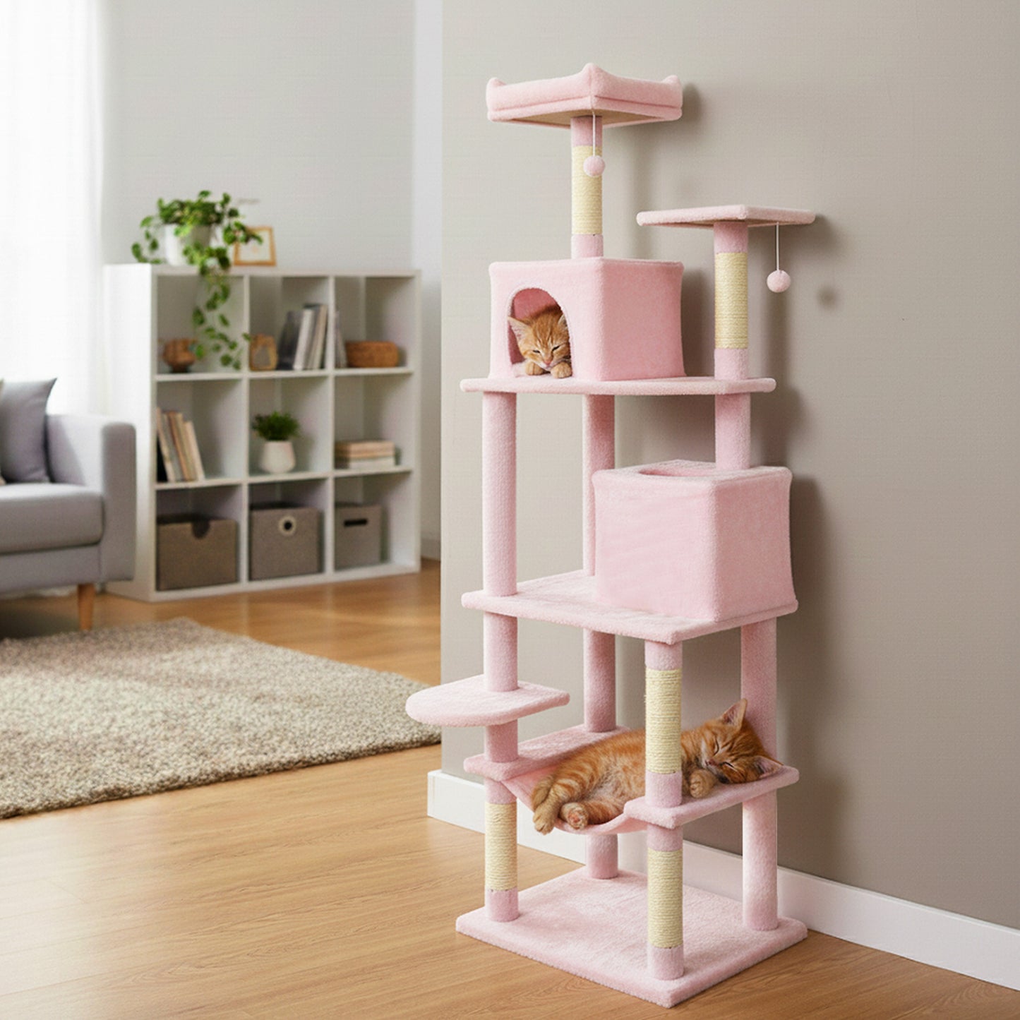 Multi-Level Cat Tree Tower, Upholstered Perch, 2 Condos, Pink Cat Trees Condos & Scratchers at Gallery Canada
