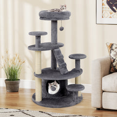 Multi-level Kitty Tower with Condo and Climbing Ladder-GR, Gray