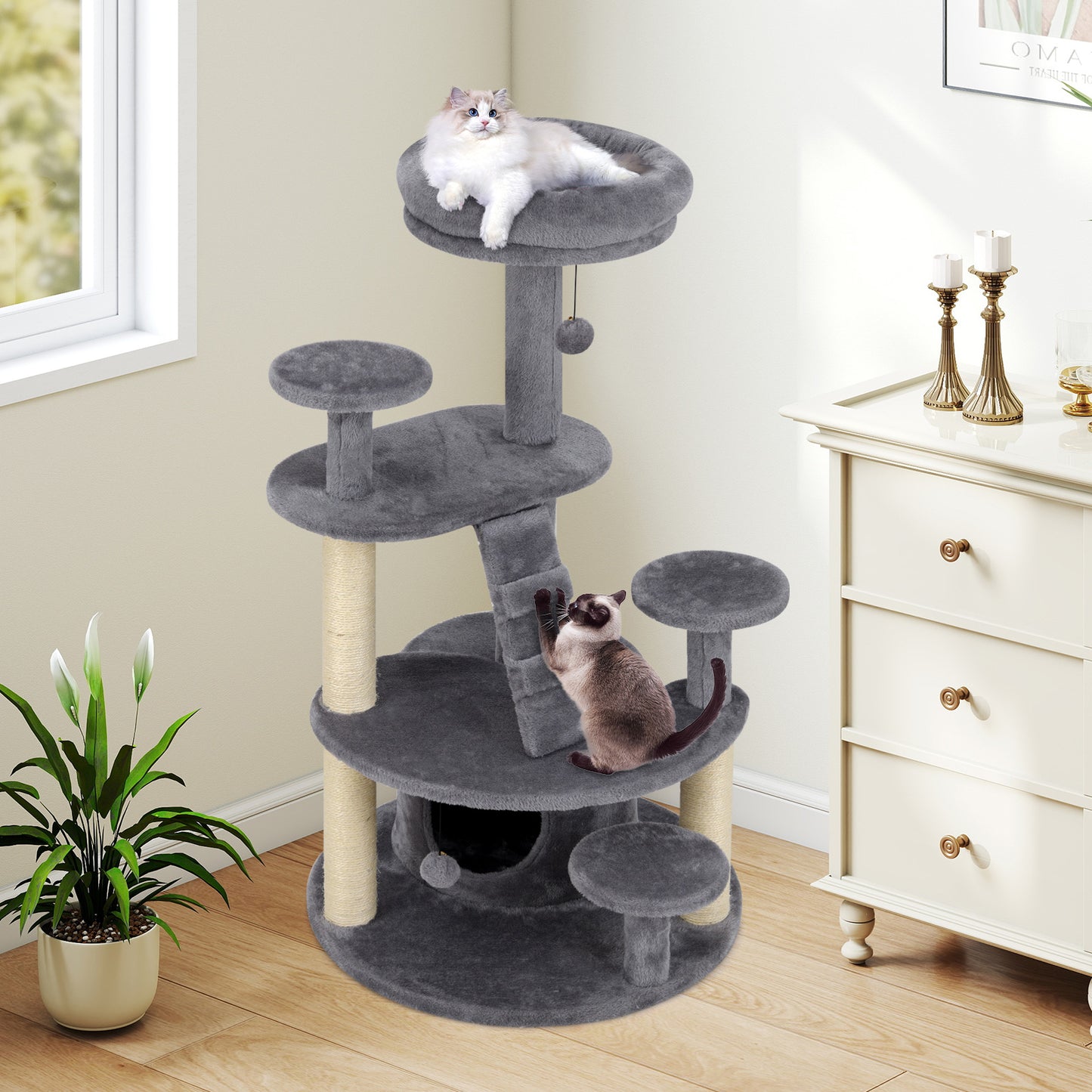 Multi-level Kitty Tower with Condo and Climbing Ladder-GR, Gray