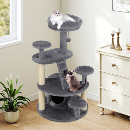 Multi-level Kitty Tower with Condo and Climbing Ladder-GR, Gray