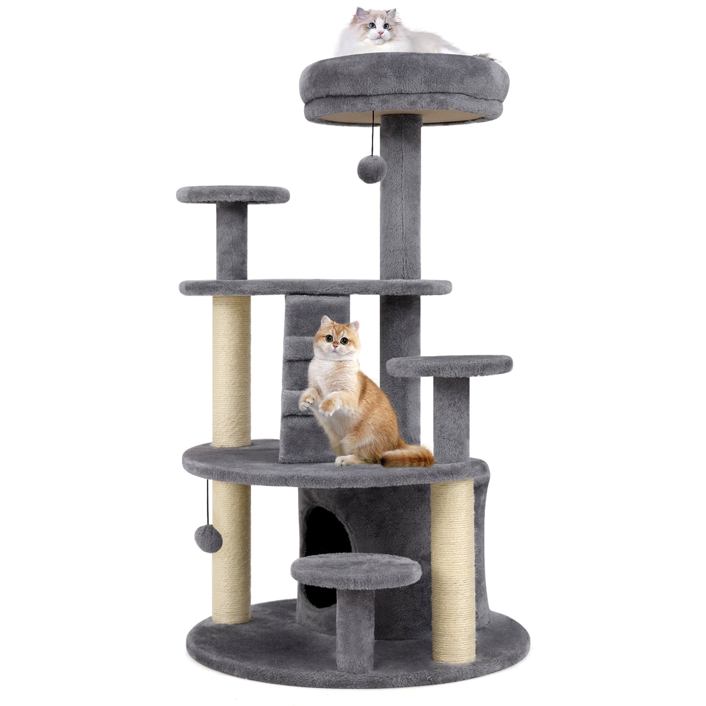Multi-level Kitty Tower with Condo and Climbing Ladder-GR, Gray