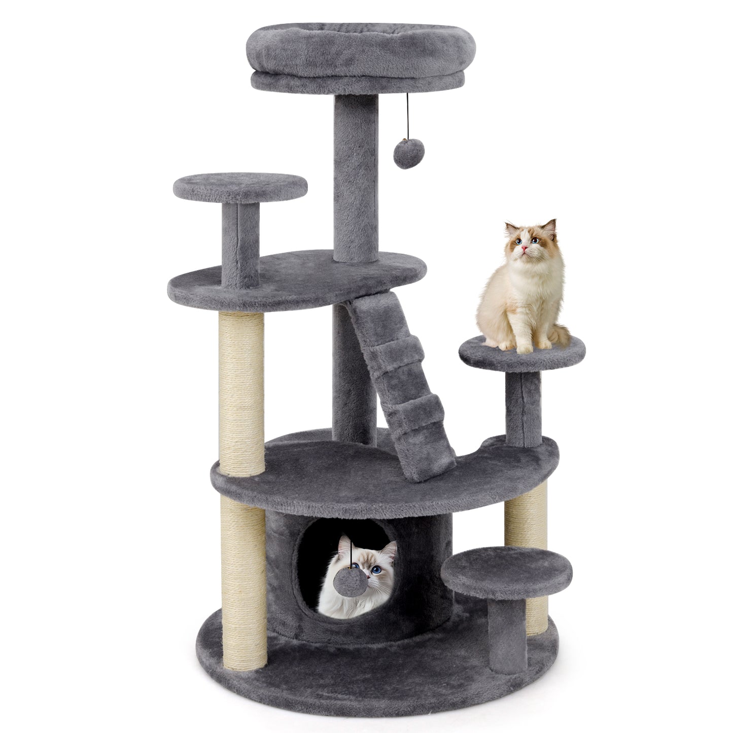 Multi-level Kitty Tower with Condo and Climbing Ladder-GR, Gray