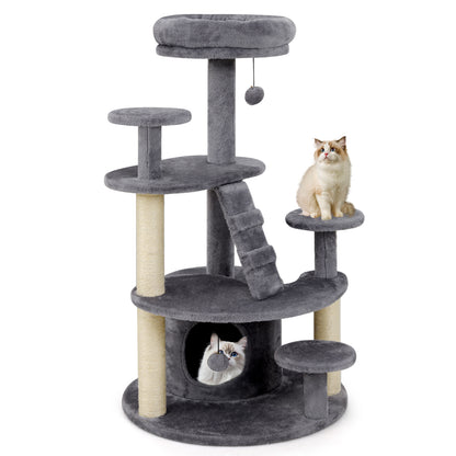 Multi-level Kitty Tower with Condo and Climbing Ladder-GR, Gray