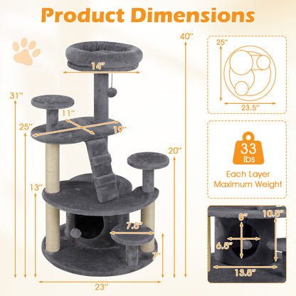 Multi-level Kitty Tower with Condo and Climbing Ladder-GR, Gray