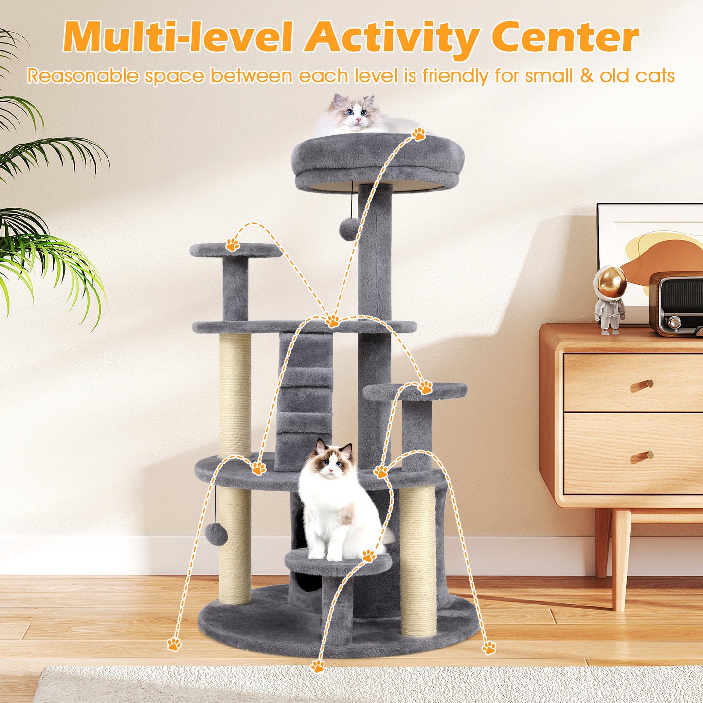 Multi-level Kitty Tower with Condo and Climbing Ladder-GR, Gray