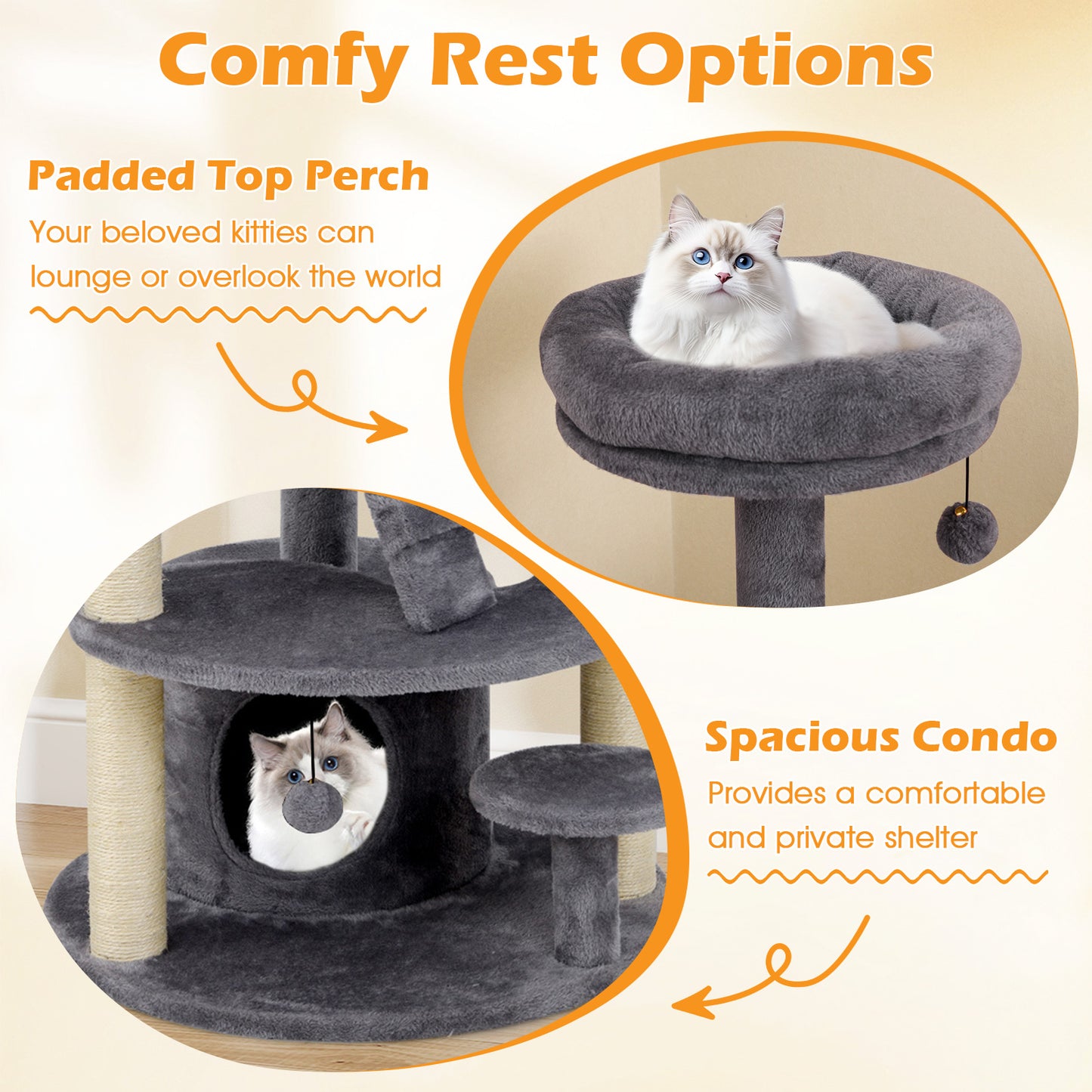 Multi-level Kitty Tower with Condo and Climbing Ladder-GR, Gray