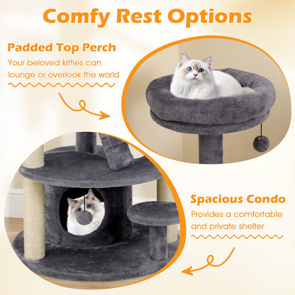 Multi-level Kitty Tower with Condo and Climbing Ladder-GR, Gray