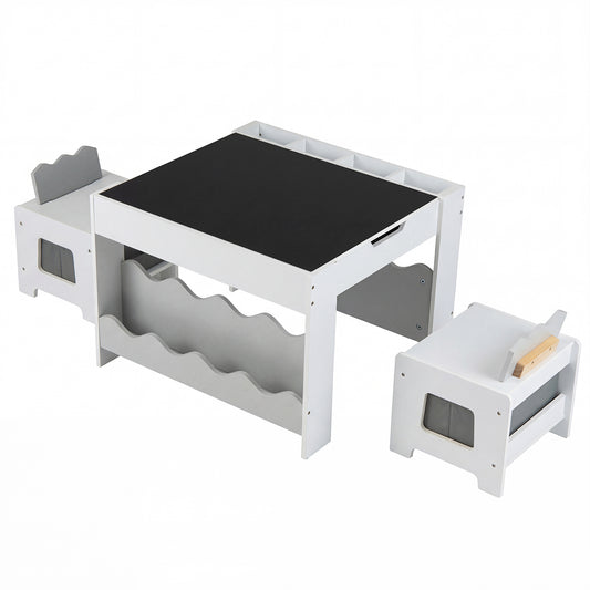 Kids Table And Chairs Set, Double-Sided Tabletop, Gray Kids Table & Chair Sets Gray at Gallery Canada