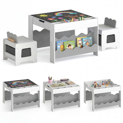 Kids Table And Chairs Set, Double-Sided Tabletop, Gray Kids Table & Chair Sets at Gallery Canada
