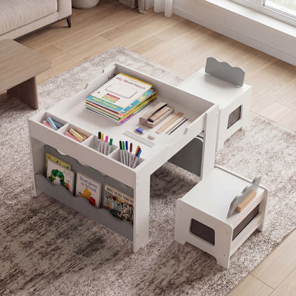 Kids Table And Chairs Set, Double-Sided Tabletop, Gray Kids Table & Chair Sets at Gallery Canada