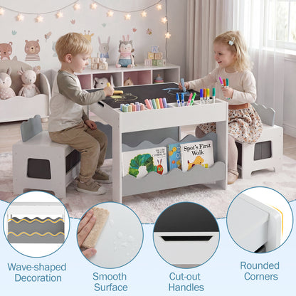 Kids Table And Chairs Set, Double-Sided Tabletop, Gray Kids Table & Chair Sets at Gallery Canada