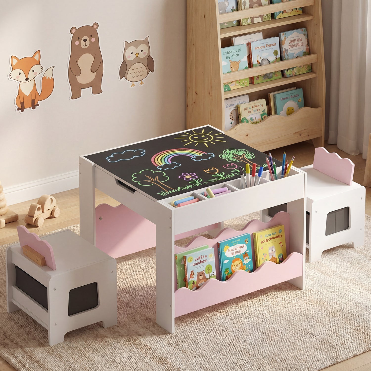 Kids Table And Chairs Set, Double-Sided Tabletop, Pink Kids Table & Chair Sets at Gallery Canada