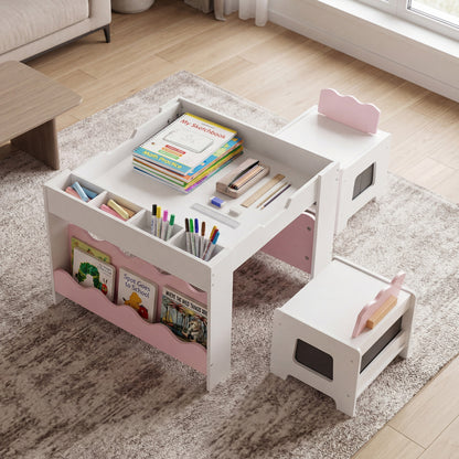 Kids Table And Chairs Set, Double-Sided Tabletop, Pink Kids Table & Chair Sets at Gallery Canada