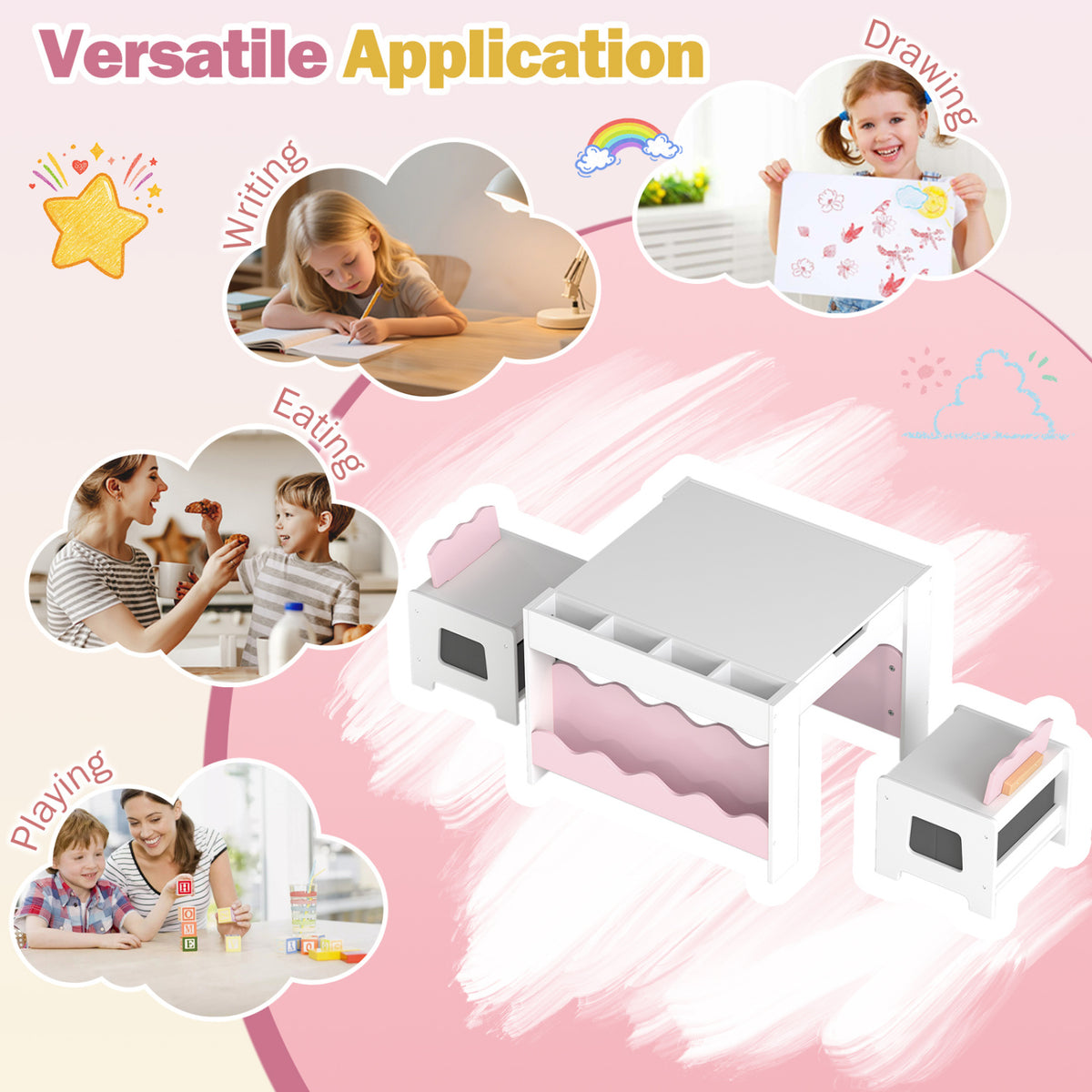 Kids Table And Chairs Set, Double-Sided Tabletop, Pink Kids Table & Chair Sets at Gallery Canada