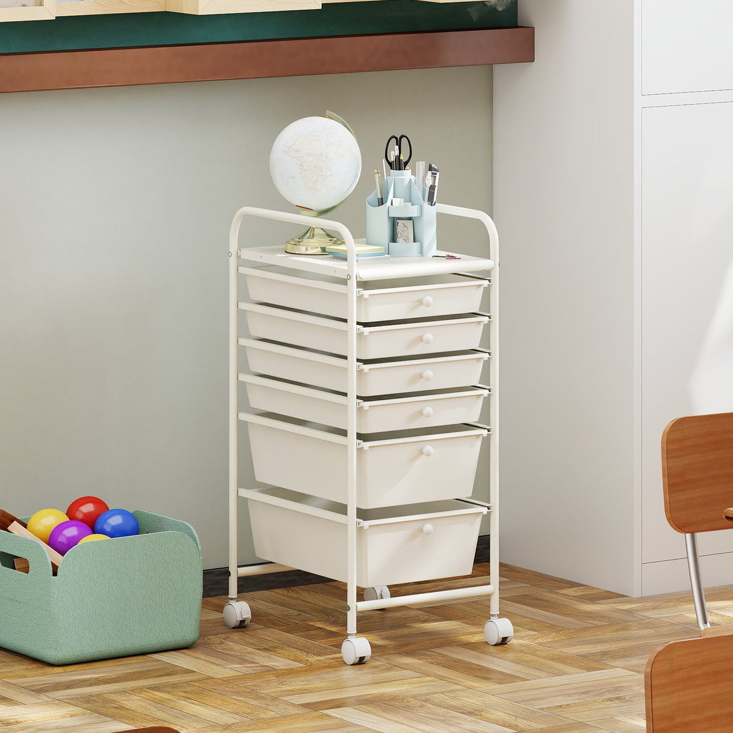 Multifunctional 6 Drawers Rolling Storage Cart Organizer, White