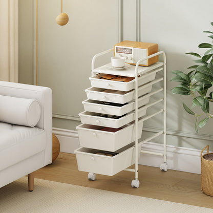Multifunctional 6 Drawers Rolling Storage Cart Organizer, White