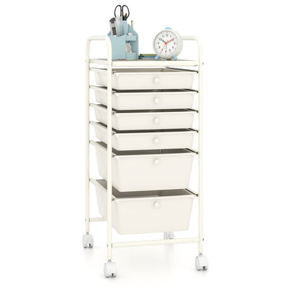 Multifunctional 6 Drawers Rolling Storage Cart Organizer, White