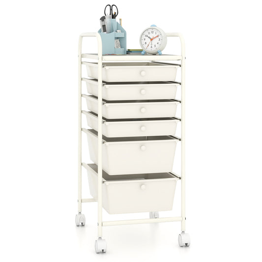 Multifunctional 6 Drawers Rolling Storage Cart Organizer, White