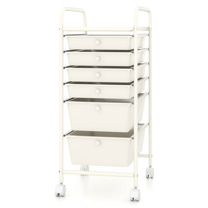 Multifunctional 6 Drawers Rolling Storage Cart Organizer, White