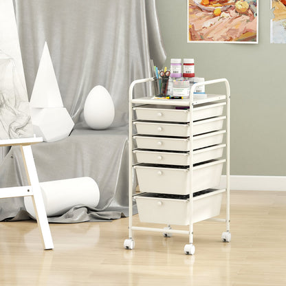 Multifunctional 6 Drawers Rolling Storage Cart Organizer, White
