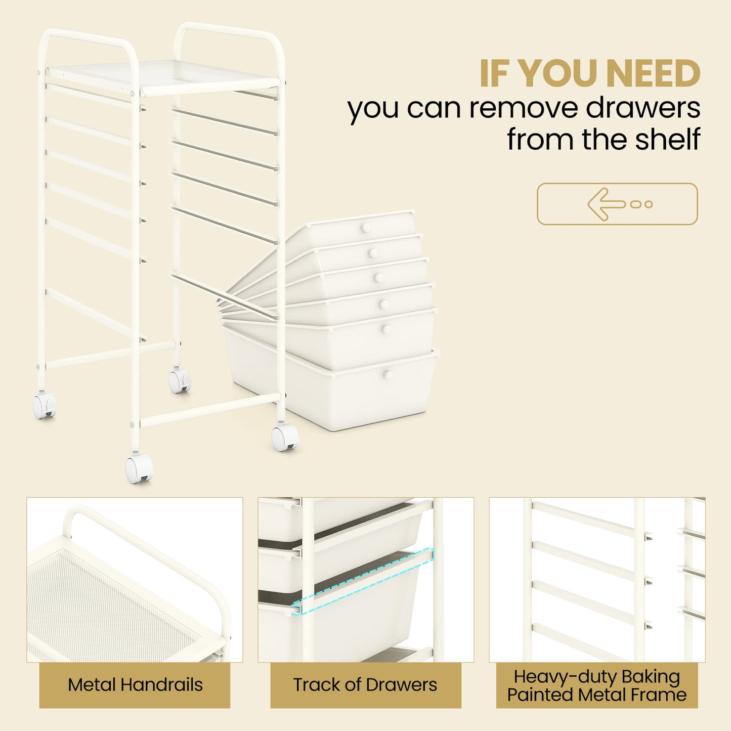 Multifunctional 6 Drawers Rolling Storage Cart Organizer, White
