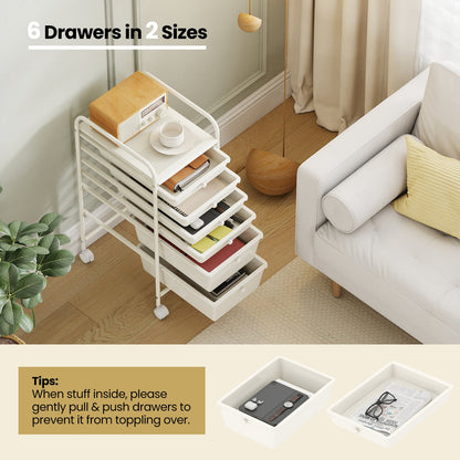 Multifunctional 6 Drawers Rolling Storage Cart Organizer, White