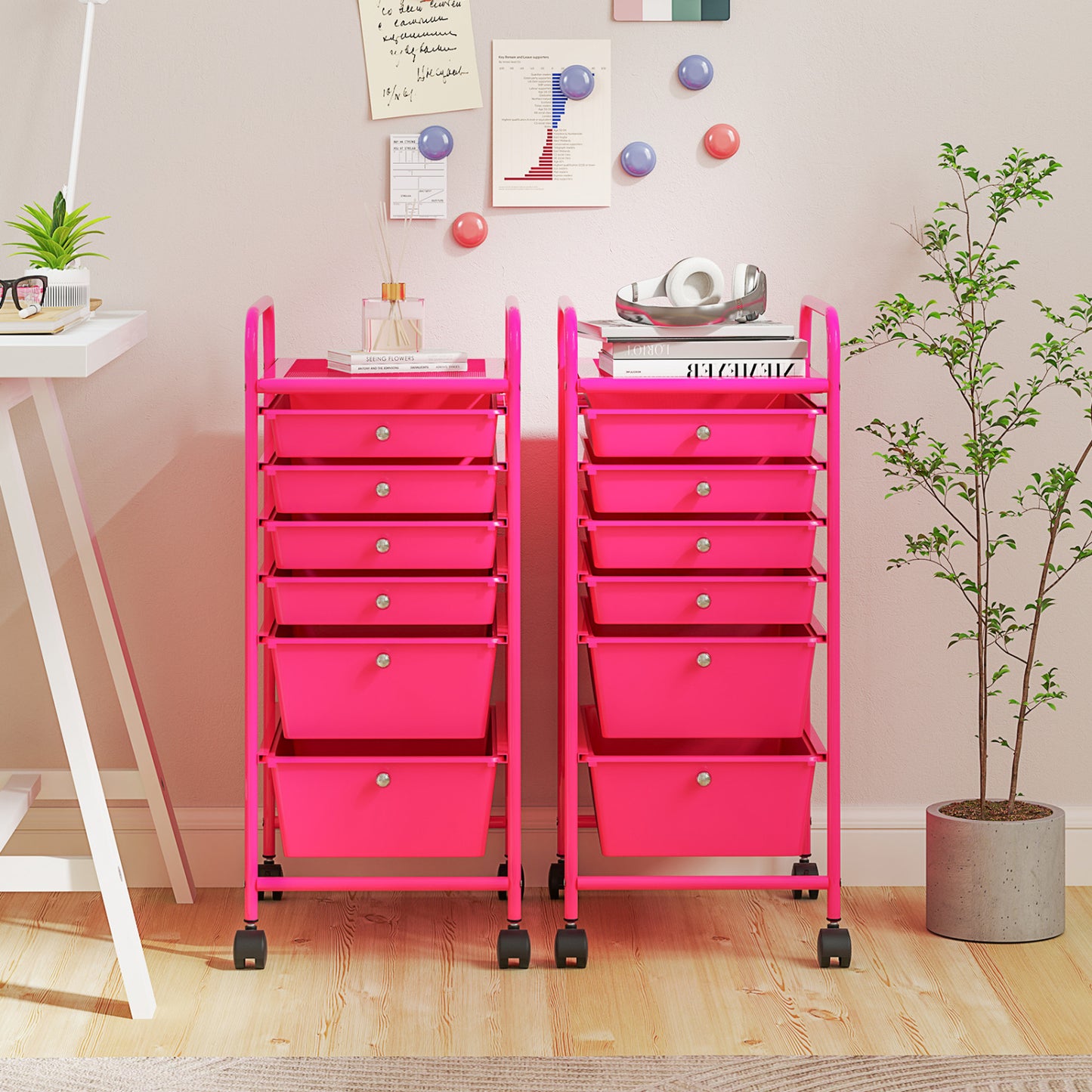 6 Drawers Rolling Storage Cart Organizer, Rose Red File Cabinets at Gallery Canada