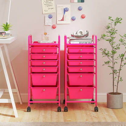 6 Drawers Rolling Storage Cart Organizer, Rose Red File Cabinets at Gallery Canada